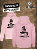 Pale pink Sink Swim Checker heavyweight hoodie flat lay, black Sink Or Swim ship's wheel and checkerboard print front and back